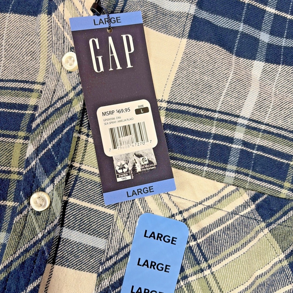 GAP Shirt Women's L Blue Plaid Long Sleeve Button Down Relaxed Fit Flannel NWT - Picture 5 of 11